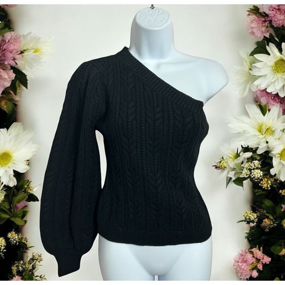 FATE Lissy One Shoulder Cable Knit Sweater Sz Small Black Minimalist Top